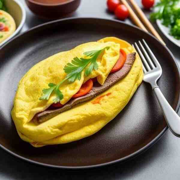 Омлет с овощами и копченой грудинкой